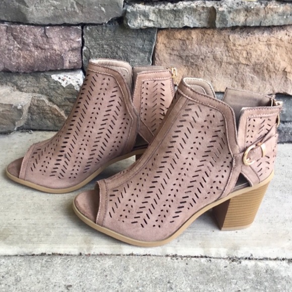 Laser Cut Ankle Booties in Sand - Picture 2 of 6